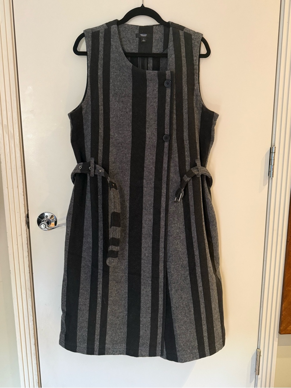 Simply Vera Vera Wang Gray & Black Striped Wool-Blend Sleeveless Shift Dress